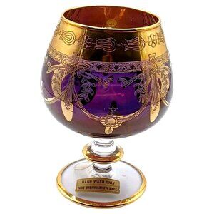 Arte Italica AIZ2 Amethyst Gold Encrusted Crystal 5 3/4" Brandy Glass/Snifter Mu